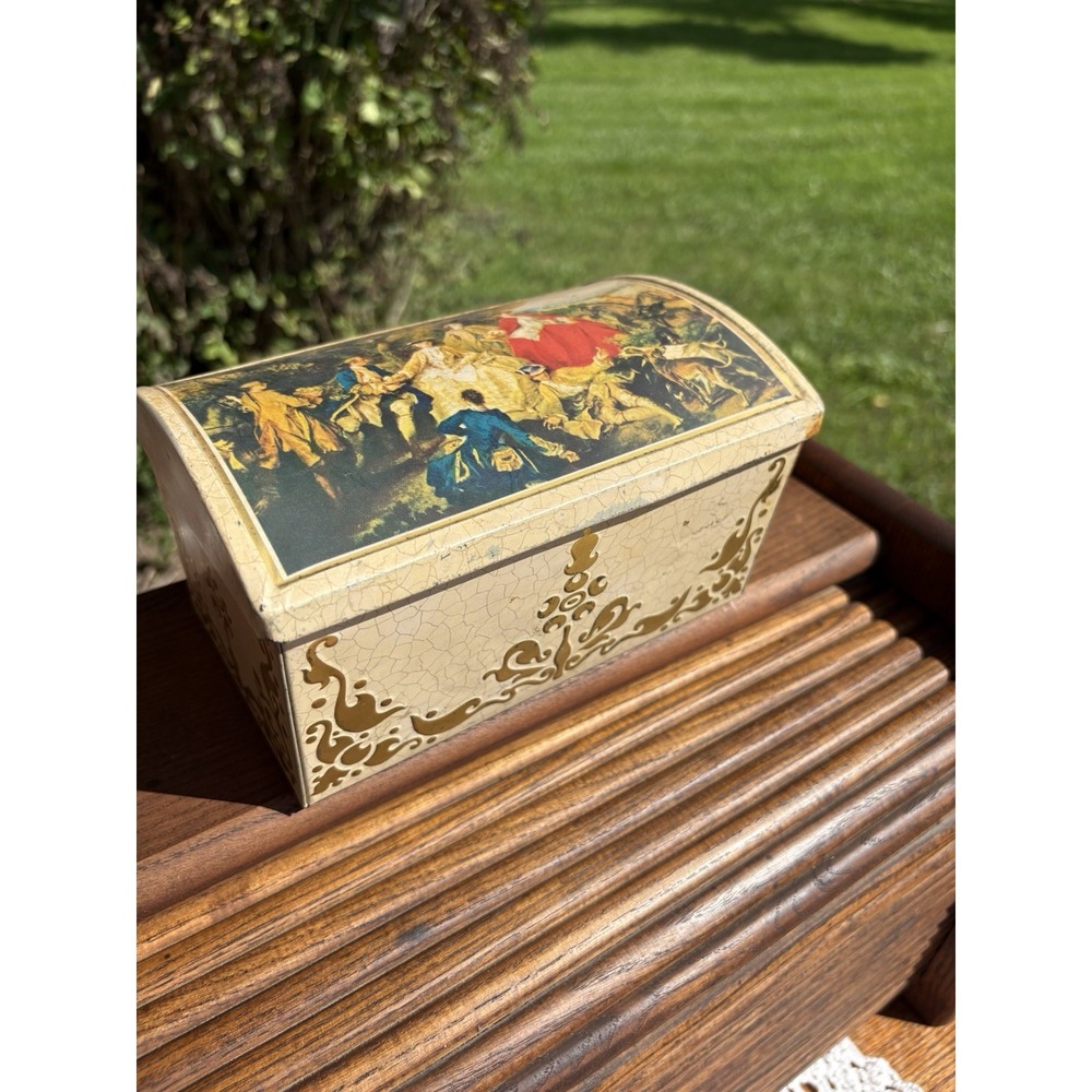 Vintage Biscuit Dome Rounded Top Tin Rococo Trinket Box
